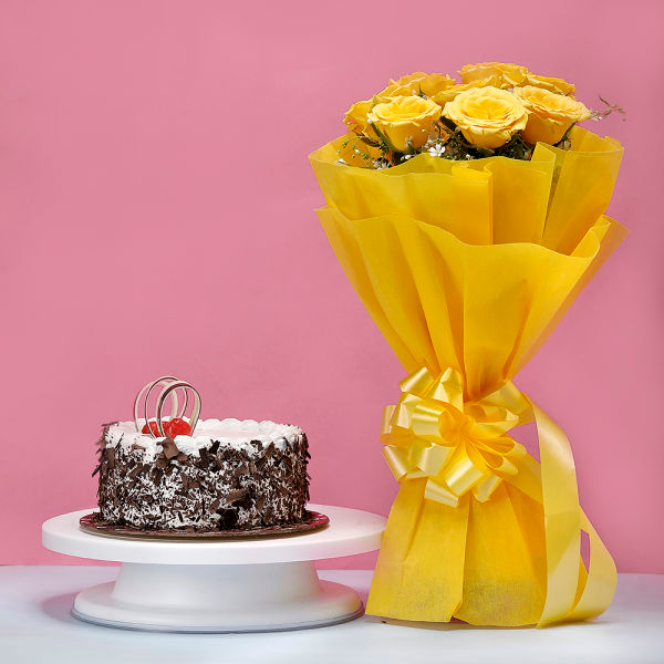 Black Forest Cake with Yellow Roses