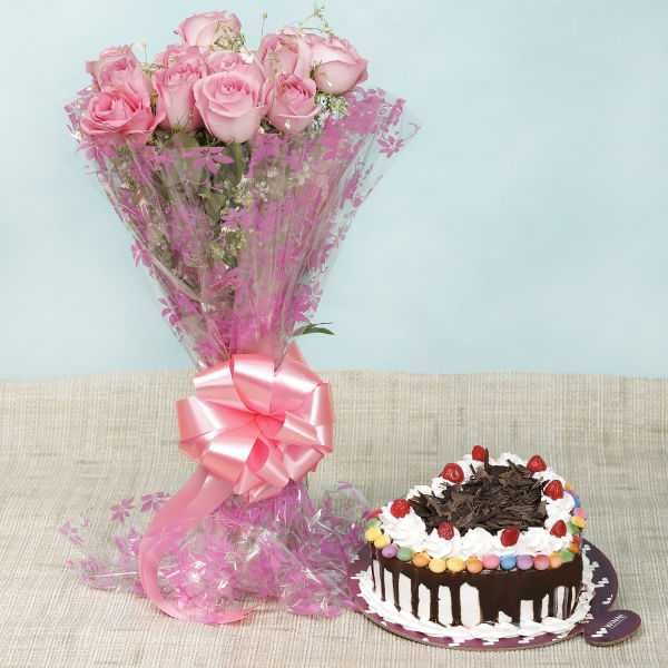 Black Forest Gem Cake With Pink Roses