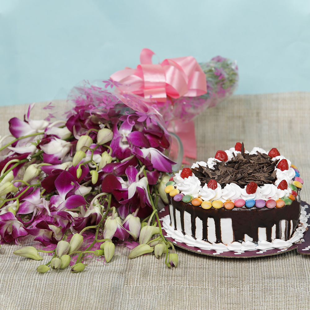 Black Forest Gem Cake With Orchids